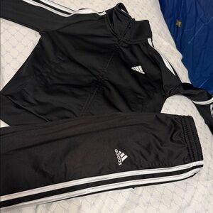Adidas Kids Black Joggers with White Stripes